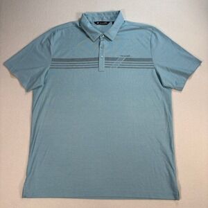 Travis Mathew Even Money Polo Men's XL Blue Stripe Pima Cotton Golf Logo Shirt‎